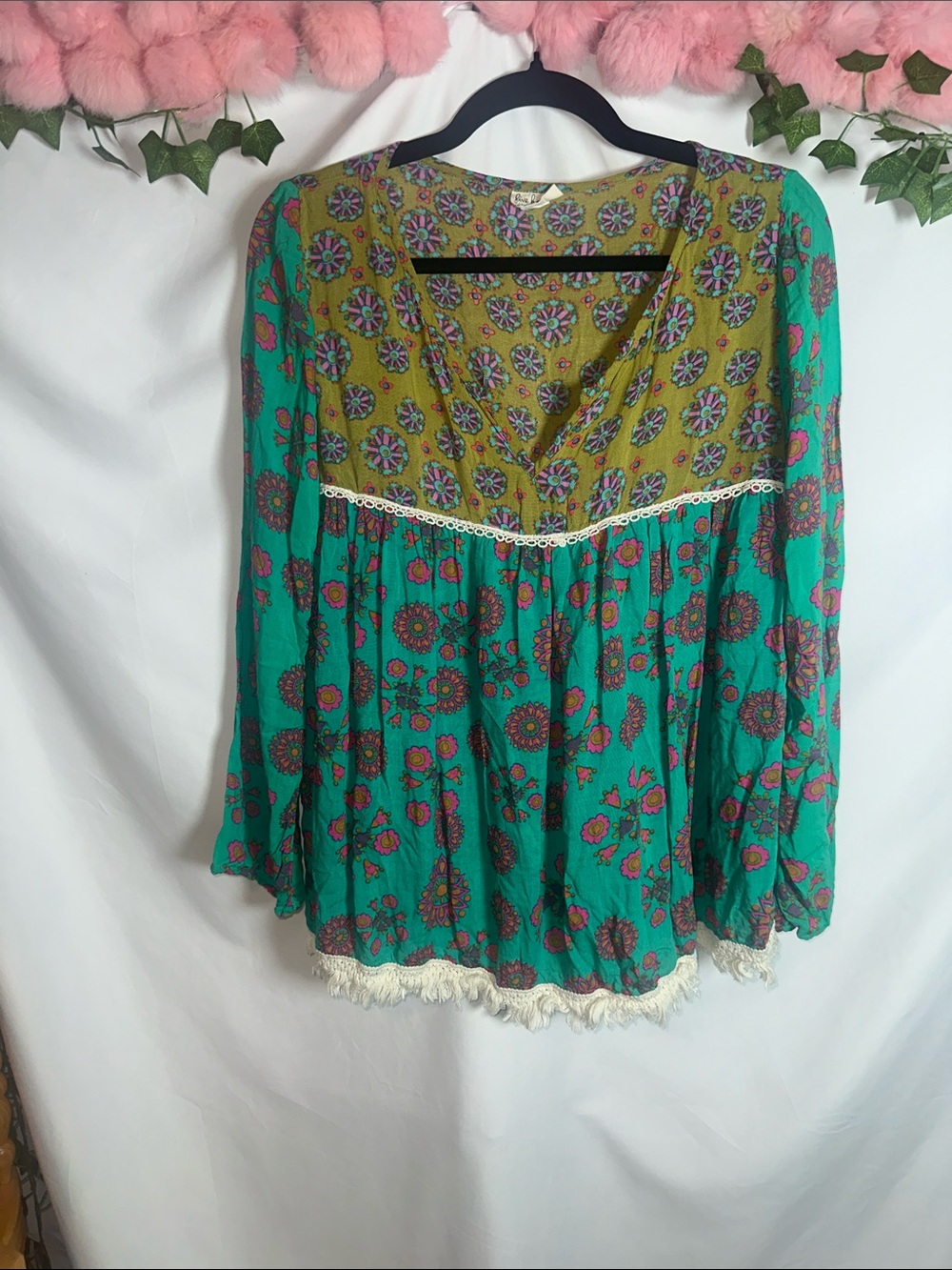 Boho Floral Teal Peasant Blouse - Brand: